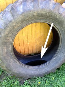 Stormwater collecting in tire in backyard will be a breeding site for mosquitoes